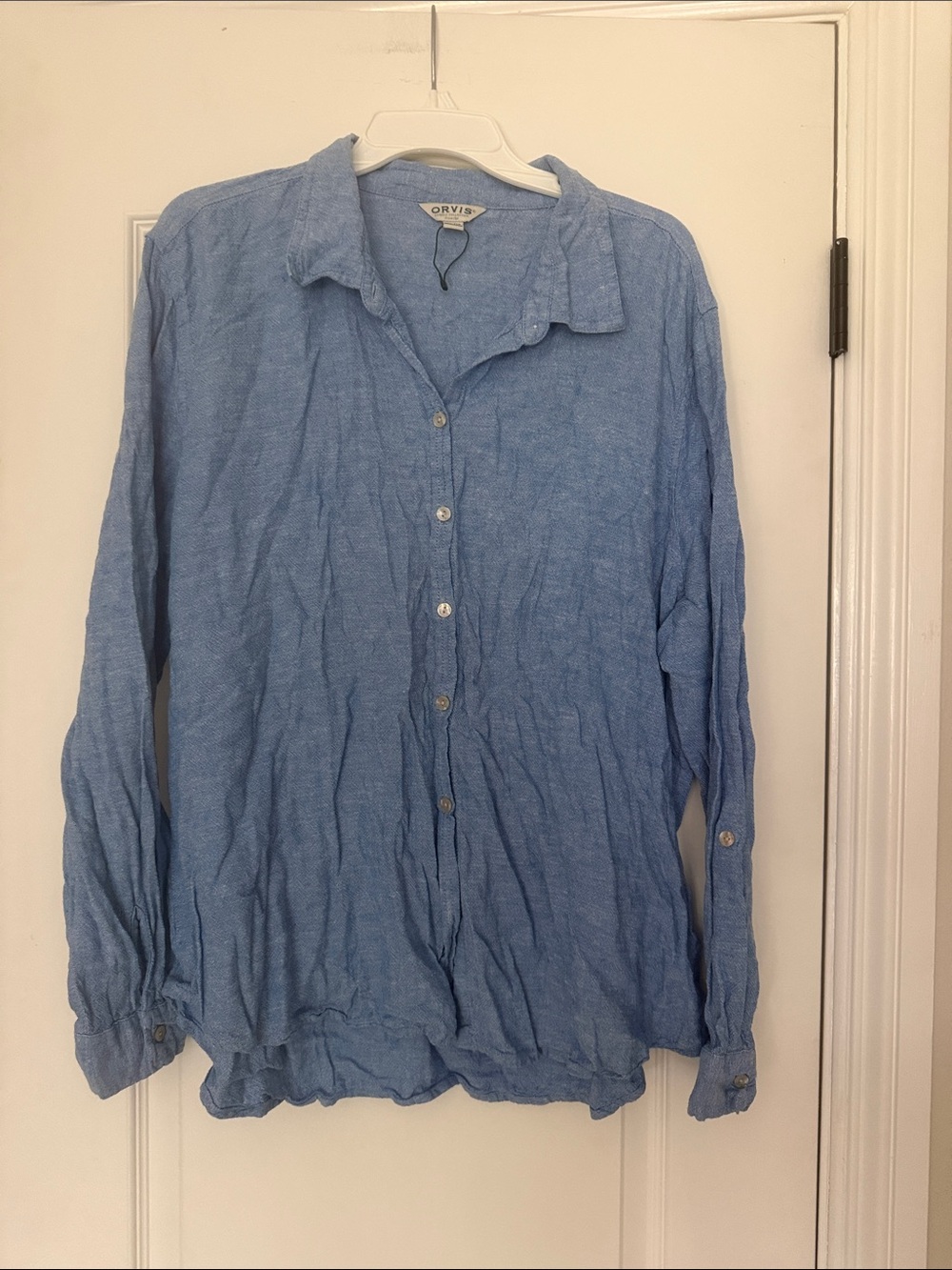 Orvis Men's Sky Blue Casual Linen Button-Down Shirt
